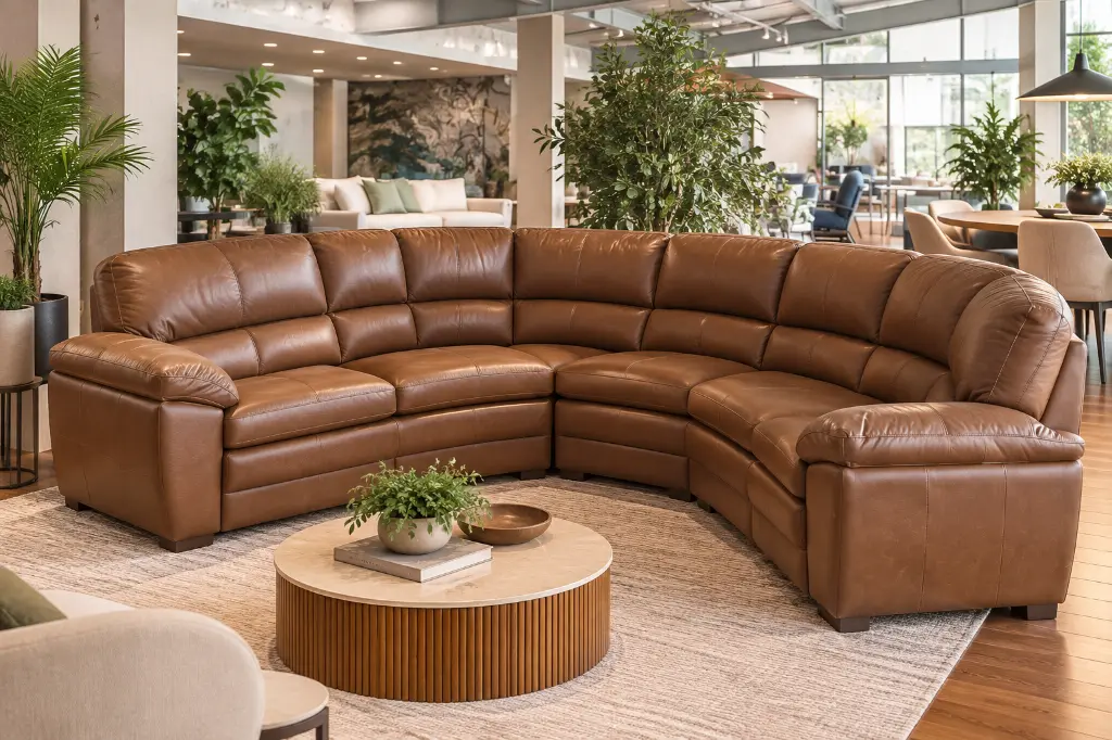Warm Modern Living Room with Leather Sectional.webp