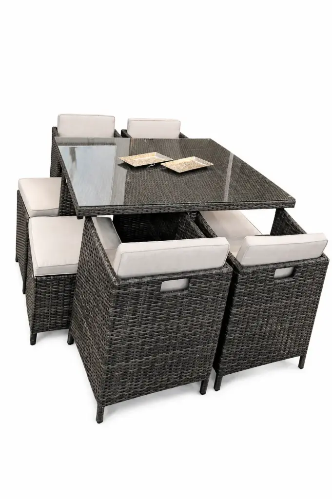 SET COMEDOR UBUD CUADRADO FIBRA CAFE MIXTO HAI8C180A-W-1