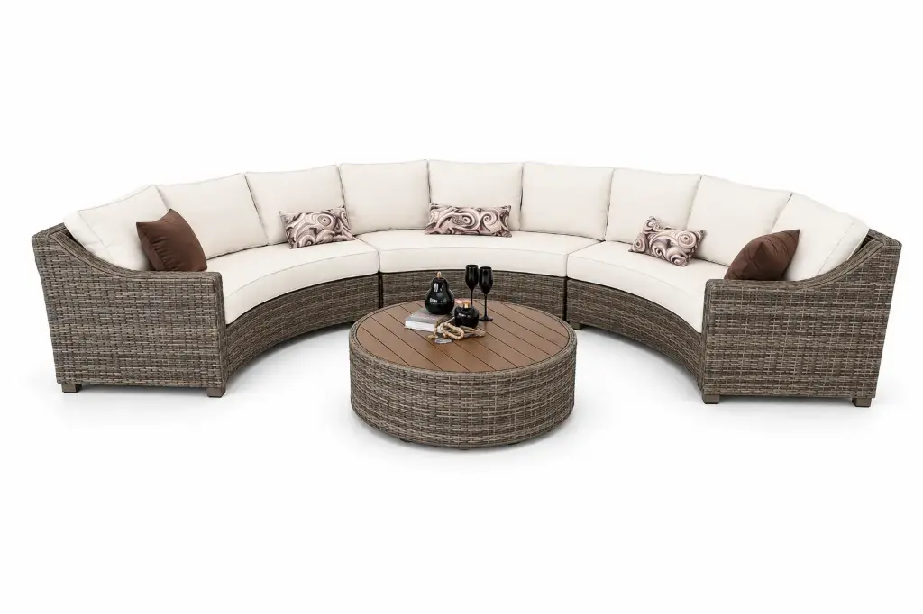 SET MEDIA LUNA SOFA Y MESA CENTRO CAFE MIXTO