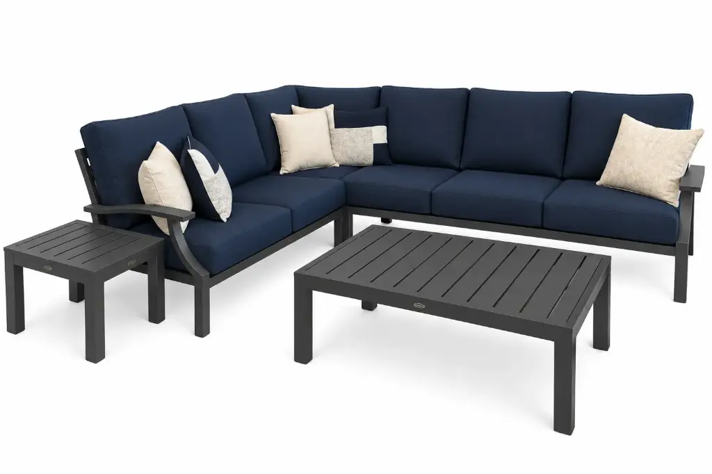 SET SOFA EN L 2 OTO 2 SOFAS INDIVIDUAL MESA DE CENTRO GRIS COJINES AZULES HAI16C067A-LSD