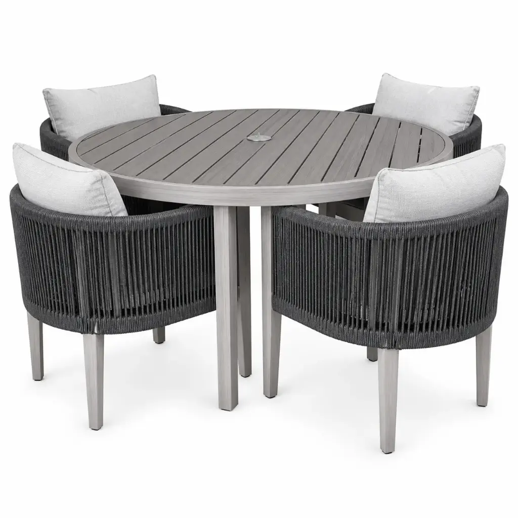 SET COMEDOR MESA REDONDA 4 SILLAS CON BRAZOS HAI23C176A-W