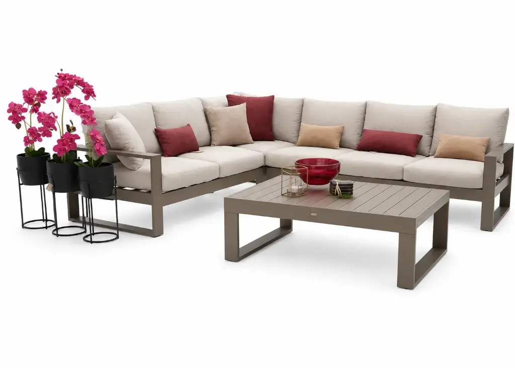 SOFA EN L MESA CENTRO ESTRUCTURA BLANCA COJINES GRIS HAI16C048ADLSKD