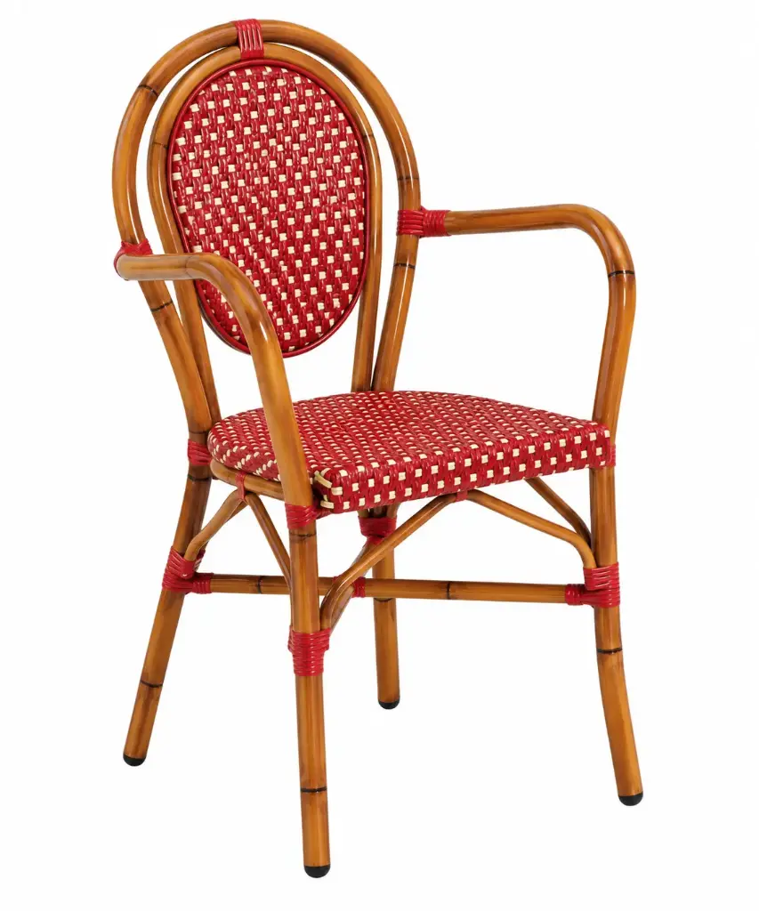 SILLA PARIS 8 ROJO CON BRAZOS BROWN RATTAN J5AC3508N04RAT