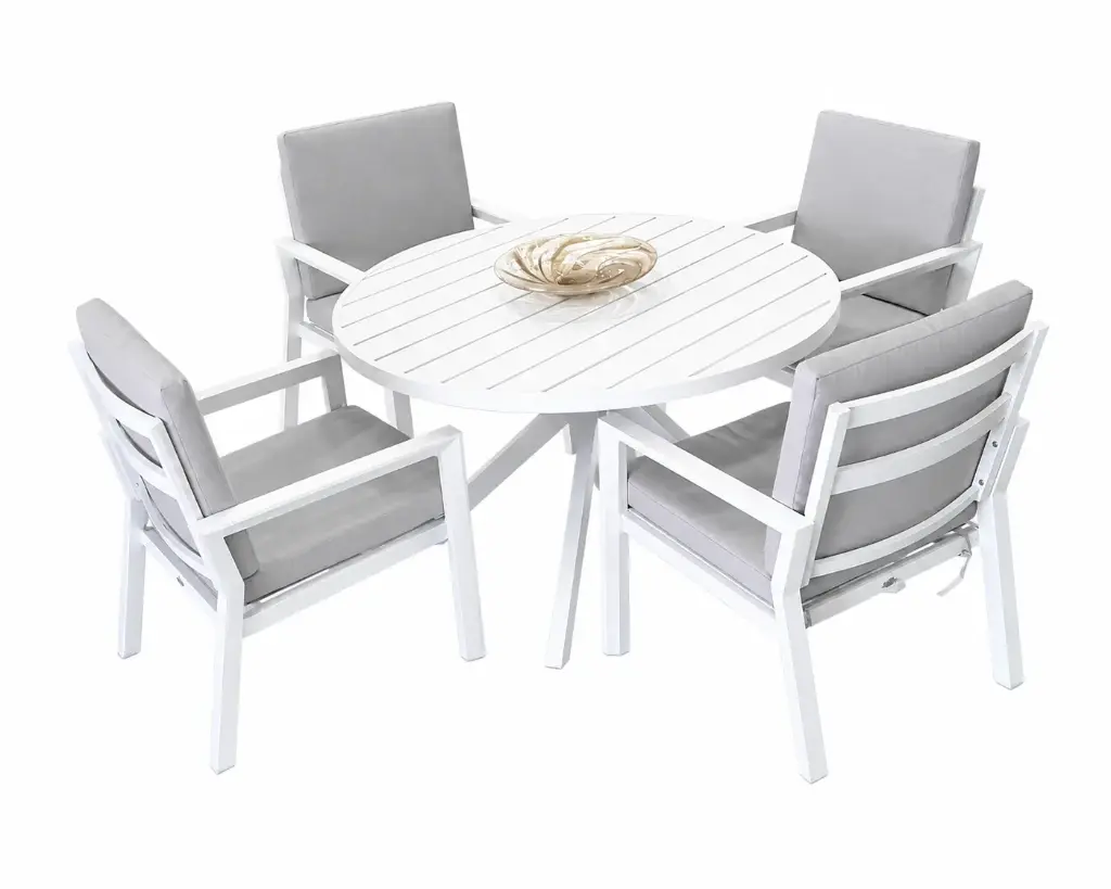 SET COMEDOR BLANCO REDONDO 4 SILLAS  HAI18T060-120RA
