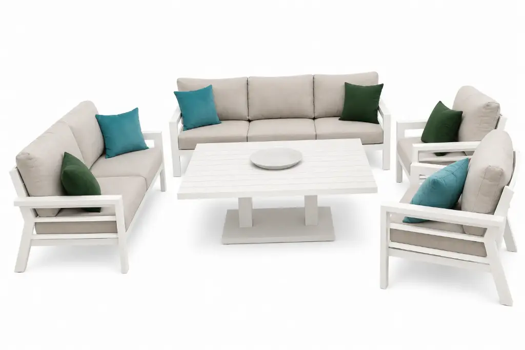SET SOFA TRIPLE DIONE 1 SOFA DOBLE 2 INDIVIDUALES Y MESA AJUSTABLE BLANCO HAI18C02604A-CLB-KDB