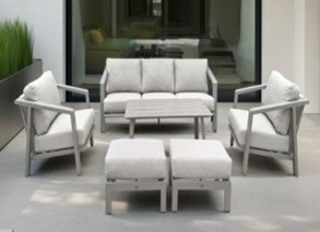 SET SOFA TRIPLE MOSCÚ 2 INDIVIDUALES 2 OTOMANOS Y MESA CENTRO GRIS HAI24C206A-G