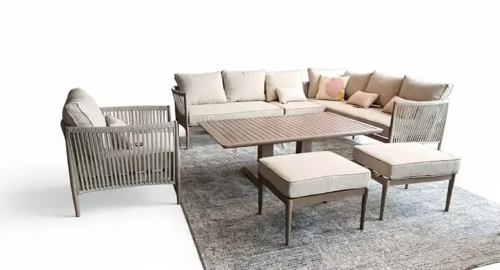 SET SOFA EN L AROHA 1 SOFA INDIVIDUAL 2 OTOMANOS Y MESA DE CENTRO ELEVABLE BEIGE HAI24C077A-LS-B