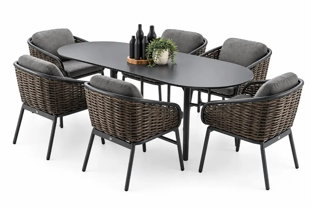 SET DE COMEDOR BARI CON SEIS SILLAS CHARCOAL 180X90X75CM ARTT302