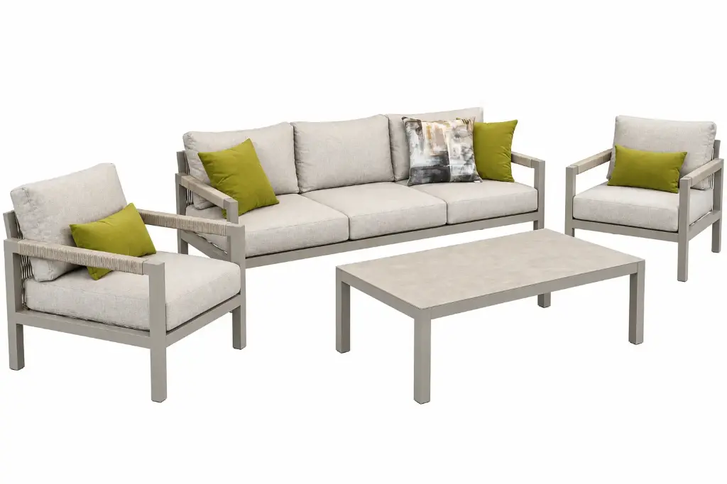 SET SOFA TRIPLE DOHA 2 SOFA INDIVIDUAL Y MESA DE CENTRO GRIS HAI23C237A-3D-1-G